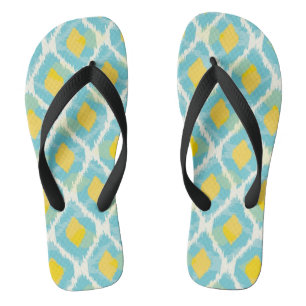 Modern tribal ikat blue yellow fashion jandals