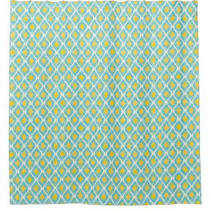 Modern tribal ikat blue yellow fashion shower curtain