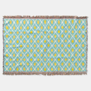Modern tribal ikat blue yellow fashion throw blanket