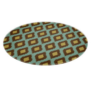 Modern tribal ikat blue yellow modern cutting board