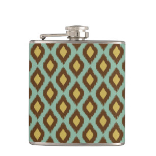 Modern tribal ikat blue yellow modern hip flask