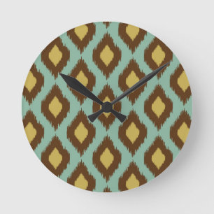 Modern tribal ikat blue yellow modern round clock