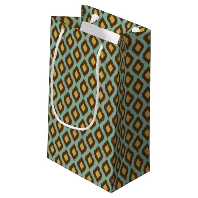 Modern tribal ikat blue yellow modern small gift bag (Back Angled)