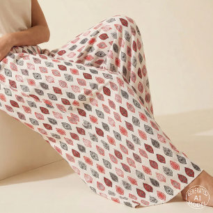 Modern Tribal Red Black Block Print Leaf Pattern Fabric