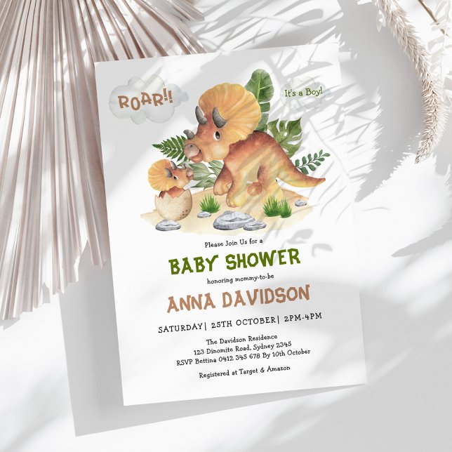 Modern Triceratops Baby Dinosaur Shower Invitation (Creator Uploaded)