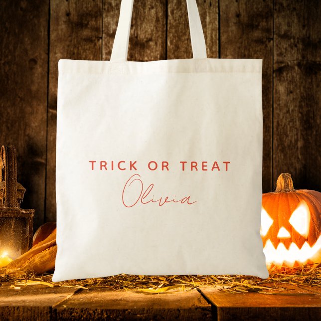 Modern Trick Or Treat Typography Kids Halloween Tote Bag (Creator Uploaded)