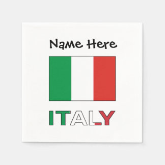 Modern Tricolore Black Name Italian Bandiera Napkin