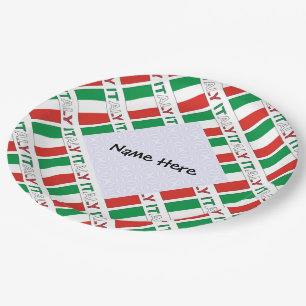 Modern Tricolore Name Here Italian Bandiera Tiled Paper Plate