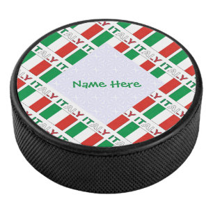 Modern Tricolore Name Here Italian Flag Tiled Hockey Puck