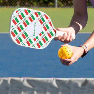 Modern Tricolore Name Here Italian Flag Tiled Pickleball Paddle