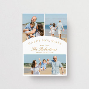 Modern Trio Arched Photo Collage Christmas Holiday Card
