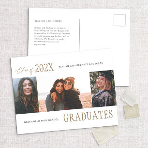 Modern Trio Multi-Photo Graduation Announcement Postcard