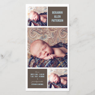 Modern Trio Photo Baby Boy Birth Announcement