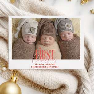 Modern Triplets First Christmas Custom Photo Holiday Card