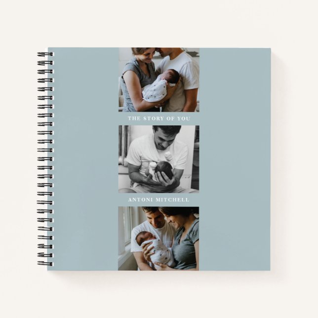 Modern Triptych 3-Photo Collage Journal - Blue (Front)