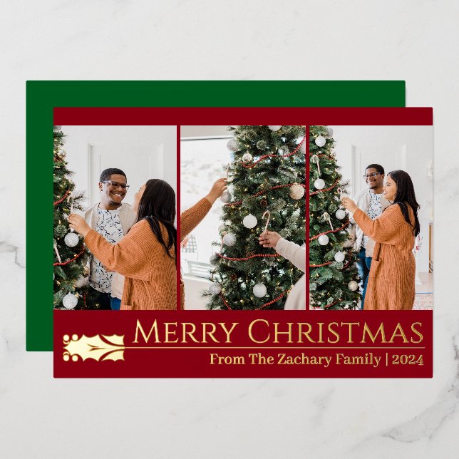 Modern Triptych 3 Photo Vertical Merry Christmas (Front/Back)