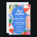 Modern Tropical 16th Birthday Pool Party Invitation<br><div class="desc">A deep blue swimming pool is surrounded by girls and summer accessories. The party details are in bright white script and text.</div>