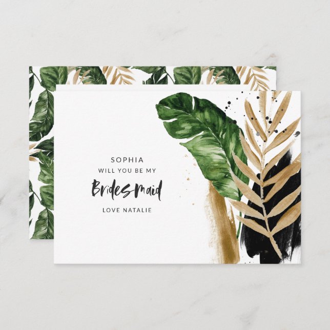 Modern tropical abstract painted Bridesmaid RSVP Card (Front/Back)