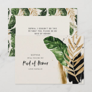 Modern tropical abstract painted maid of honour RSVP card