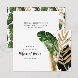 Modern tropical abstract painted Matron of Honour RSVP Card