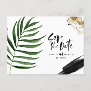 Modern tropical abstract painted wedding announcement postcard