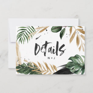 Modern tropical abstract painted wedding details RSVP card