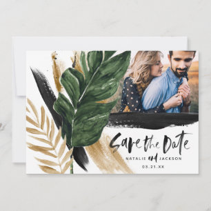 Modern tropical abstract painted wedding photo save the date