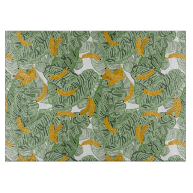 Modern Tropical Banana Greenery Pattern Cutting Board (Front)