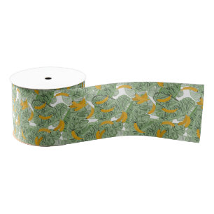 Modern Tropical Banana Greenery Pattern Grosgrain Ribbon
