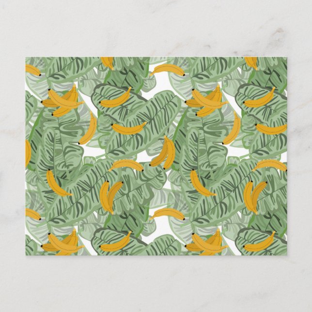 Modern Tropical Banana Greenery Pattern Holiday Postcard (Front)