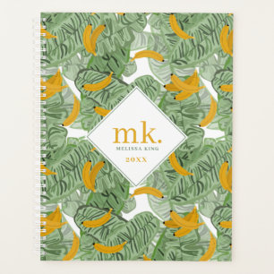 Modern Tropical Banana Greenery Pattern Monogram Planner