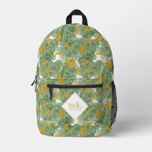 Modern Tropical Banana Greenery Pattern Monogram Printed Backpack
