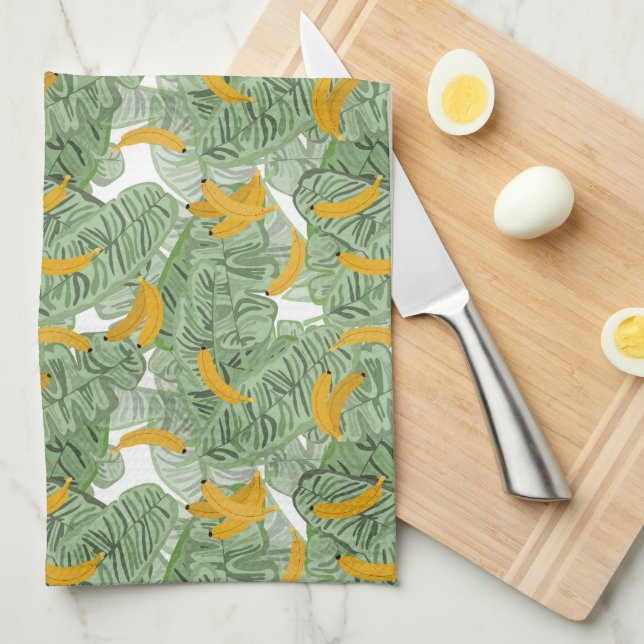 Modern Tropical Banana Greenery Pattern Tea Towel (Quarter Fold)