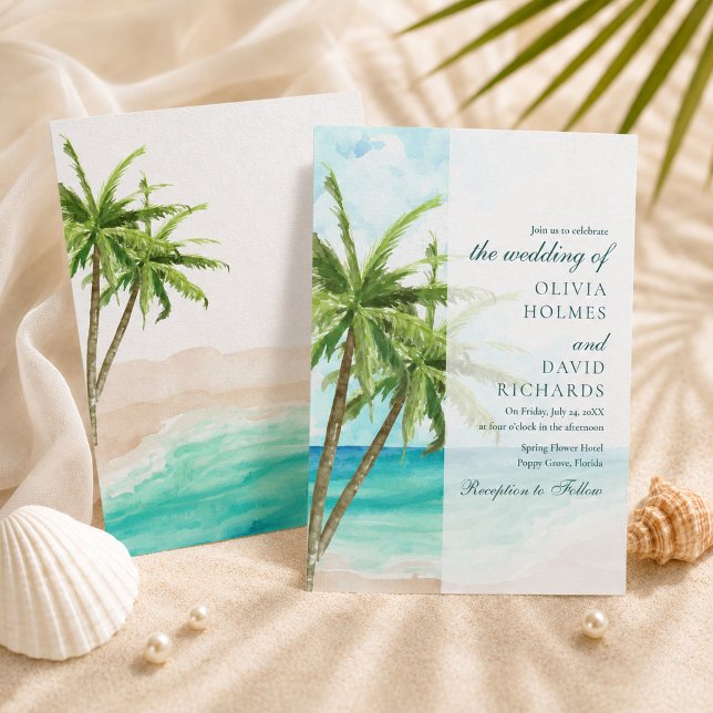 Modern Tropical Beach and Palm Trees Wedding Invitation (Modern Tropical Beach and Palm Trees Wedding Invitation)