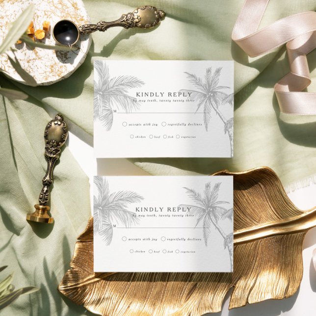 Modern Tropical Beach Minimalist Wedding RSVP Card (Fully customizable tropical wedding RSVP cards - pairs perfectly with our PALM DREAMS collection.)