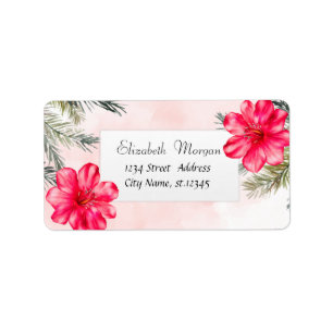Modern Tropical Beach,Palm Leaves ,Hibiscus Label