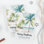 Modern Tropical Beach Palm Trees Christmas Holiday Card<br><div class="desc">Modern Christmas card with a tropical beach and palm trees. Personalise it with any custom message,  your family name,  and the current year.</div>
