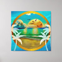 Modern Tropical Beach Palm Trees Sunset Vacation