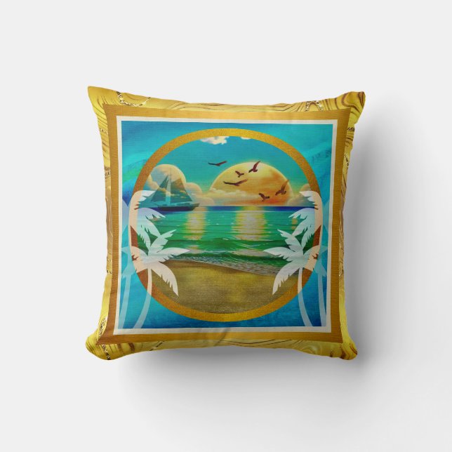 Modern Tropical Beach Palm Trees Sunset Vacation Cushion (Front)