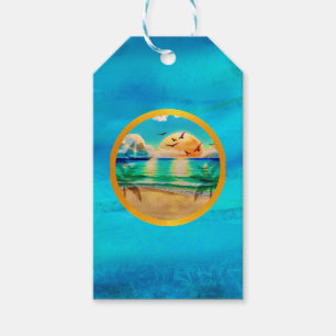 Modern Tropical Beach Palm Trees Sunset Vacation Gift Tags