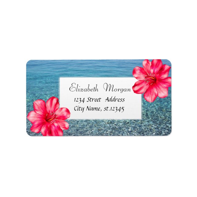 Modern Tropical Beach , Sea, Hibiscus Label (Front)