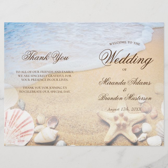 Modern Tropical Beach Wedding Folded Program Card (Front)
