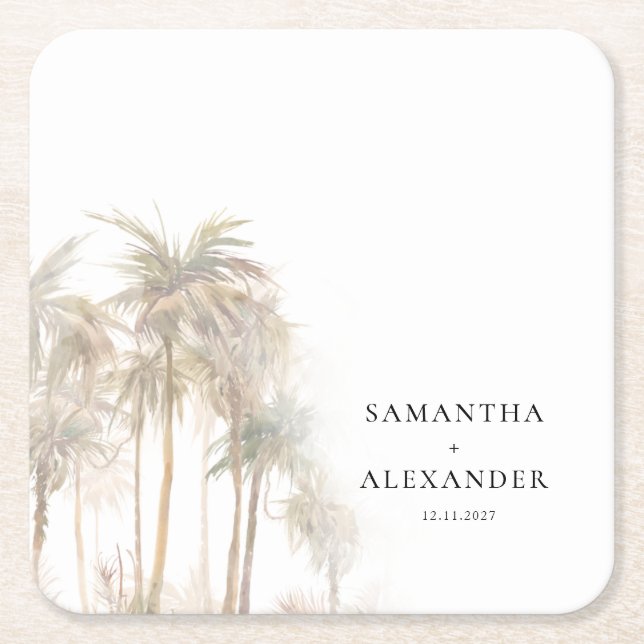 Modern Tropical Beach Wedding Square Paper Coaster (Front)