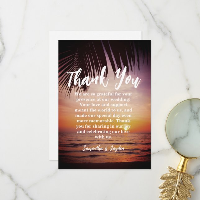 modern tropical beach wedding thank you cards (Front/Back In Situ)