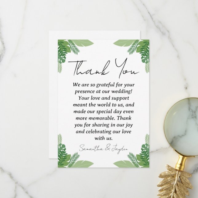 modern tropical beach wedding thank you cards (Front/Back In Situ)