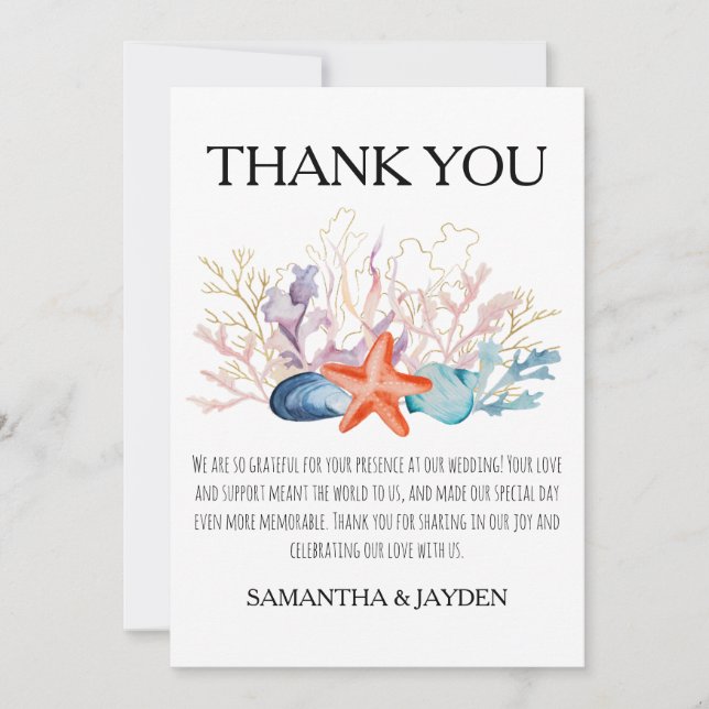 modern tropical beach wedding thank you cards (Front)