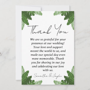 modern tropical beach wedding thank you cards