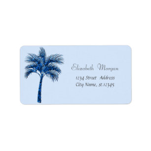 Modern Tropical Blue Glitter Palm Label