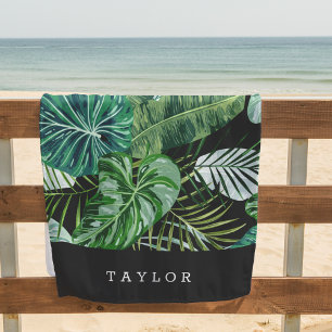Modern Tropical Botanical Personalized Beach Towel