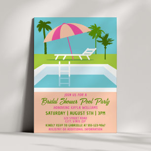 Modern Tropical Bridal Shower Pool Party Summer Invitation